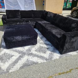 Brand New Sectional Corduroy Fabric Black $689 Add OTTOMAN $189 FREE RUG