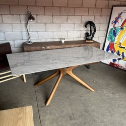 Modern White Ceramic Dining Table w/ Walnut Base ( Can Deliver For $10 )