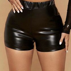 Elastic Waist PU Leather Skinny Shorts