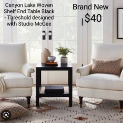 Brand New Threshold & Studio Mc Gee Canyon Lake Woven Shelf Black/ Ratan  Table