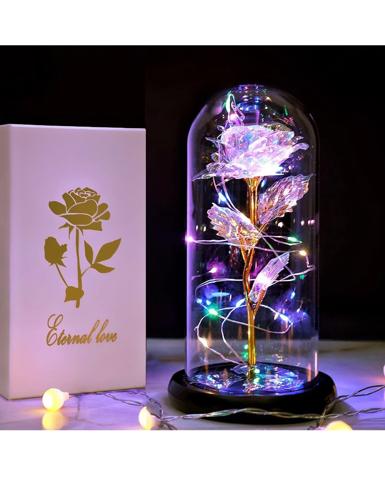 Galaxy Crystal Colorful Light Up Rose in A Glass Dome Roses Flowers Gifts for Mom Wife Girlfriend Presents Valentines Day Gifts for Her, I Love You Gi
