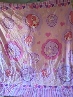 Care Bears Vintage Full size Comforter Pink Cotton Cartoon Hearts Kids Bedroom