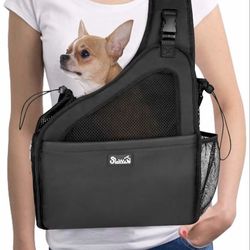 SlowTon Pet Dog Sling Carrier, Hands Free Hard Bottom Papoose Small Animal Puppy Up to 6 lbs Travel Bag Tote Breathable Mesh Support Adjustable Padded
