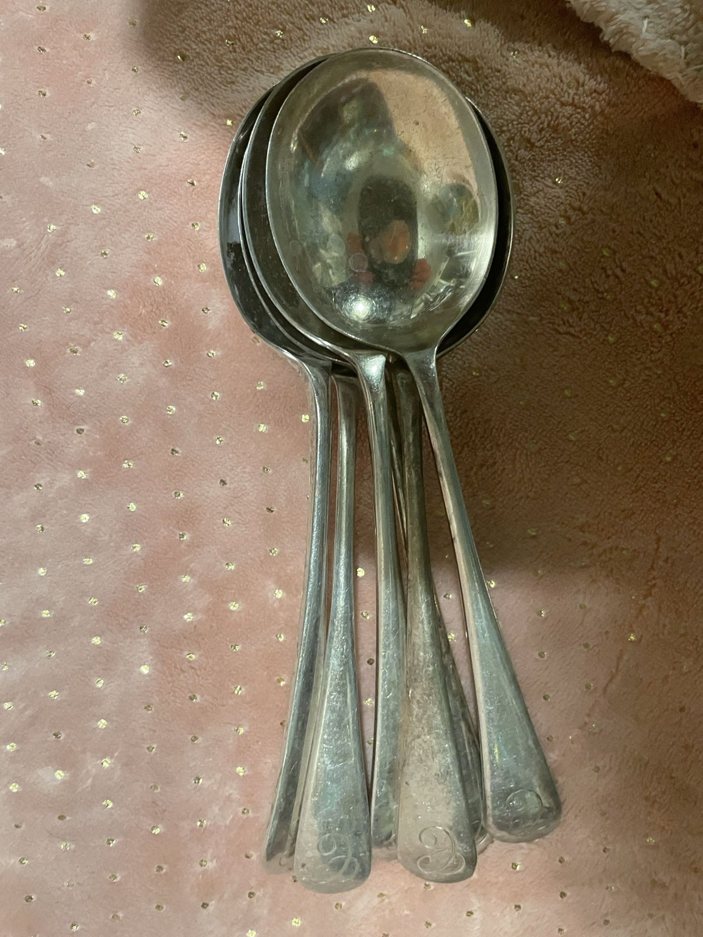 6 Cream Soup Spoons Silver/nickel Plate Antique