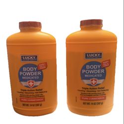 Lucky Super Soft Medicated Body Powder – Triple Action Relief – 14 oz (397g) – Talc-Free – 2 Pack