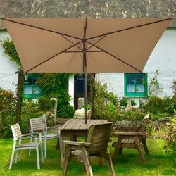 6.5x10ft Patio Umbrella Rectangular Outdoor Table Umbrella with Crank & Push Button Tilt  (Tan)