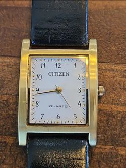 Vintage Citizen Quartz Tank Watch Gold Tone Arabic Numerals 6031 - New Battery