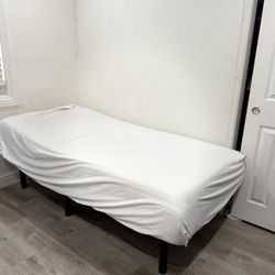 For sale adjustable twin beds with mattress, easy to assemble and disassemble as well. They come with a cord remote control and different settings. 