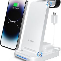 ELEGRP Wireless Charging Station for Apple/Samsung/Android, 3 in 1 Travel Fast Wireless Charger for iPhone 15/14/13/12/11/Pro/Max/SE/8, Samsung S23/S2