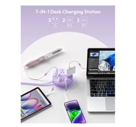 Purple Travel Power Strip with 3 AC Outlet 4 USB(2 USB C)