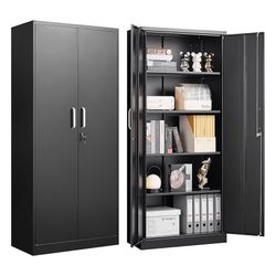 Metal Storage Cabinet with Adjustable Shelves, Pantry Cabinet with 2 Doors, Lockable Garage Storage Cabinet, Tool Cabinet, File Storage Cabinets -71" 