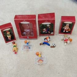 Five Assorted Sports Xmas Hallmark Ornaments 
