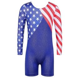 New 12-13 yr Patriotic Red White Blue Sparkle 1 pc Leotard
