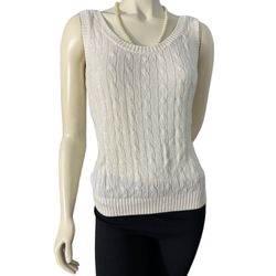 Tommy Hilfiger  | 80s” Women's Cream Sleeveless Knit Soft Sweater Vest Size M  