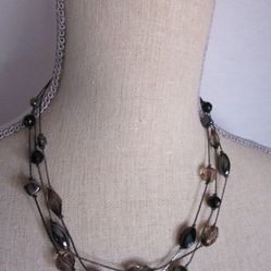 Crown Premier PD necklace 3 strand jet Smoky gray black Crystal bead signed