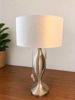 Brushed Nickel Table Lamp with White Drum Shade
