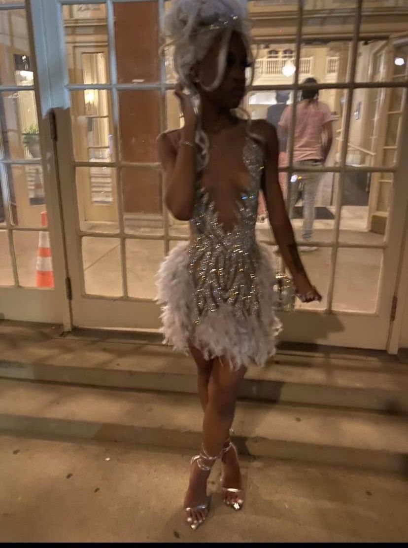 Feather Rhinestone Birthday/ Prom Dress 🎀