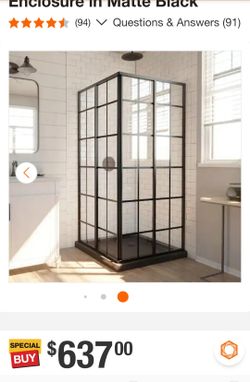 DreamLine
French Corner 34 1/2 in. x 34 1/2 in. x 72 in. Framed Corner Sliding Shower Enclosure in Matte Black