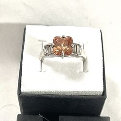 Vintage Never Worn One Of A Kind Authentic Yellow Imperial Topaz And C Diamonds Set In A .925 Silver Ring. Size 6.5 This Ring Is Valued At $245. Rare 