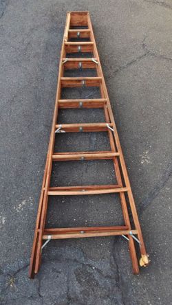 Repaired 10 foot wooden ladder