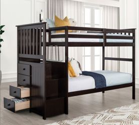 Twin/twin size Expresso bunkbed with ortho mattress included