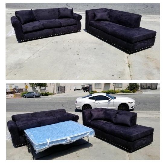 NEW 7ft Sofa SLEEPER And 7ft CHAISE BLACK MICROFIBER for Sale in