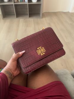 Tory Burch Burgundy Croc Embossed Leather Crossbody Bag