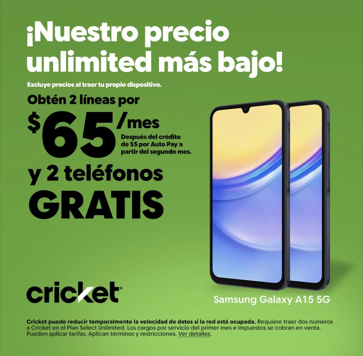 Obten 2 Lineas Por $65/mes - 2 Teléfonos Gratis