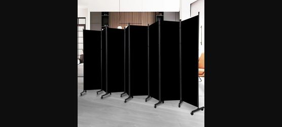 Black Folding Fabric Room Divider Privacy Screen with Lockable Wheels 176L x 72H