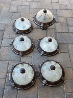 ​7-Piece Matching Ceiling Light Fixture Set – Traditional Bronze & Glass