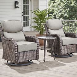 Swivel Rocker Chairs and Side Table for Deck Porch Yard,Brown/Beige/Sand Color 