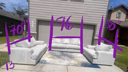 Ashley 3 Piece Sofa Set - Light Gray Boucle Couch - Sofa Loveseat Chair