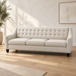 Beige Tufted 3-Seat Sofa with Dark Legs