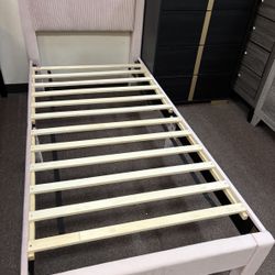 NEW IN BOX Modern Twin & Full Size Pink Fabric Platform Bed Frame