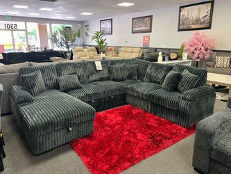 Dark Gray Sofa Sectional w/ Pull- out Sleeper