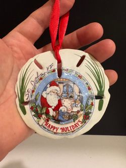 Vintage Real Sand Dollar St John VI Santa Christmas Ornament US Virgin Islands
