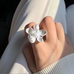 925 sterling silver women's lady's large floral flower ring Elastic band Gift