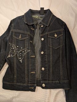 Vintage Y2K Rhinestone Butterfly Denim Jacket 