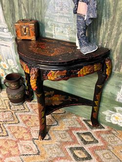 Japanese Hand Carved Black Cherries Entry Console Table