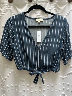 LA Hearts Pacsun Navy Stripe Tie Front Crop Top