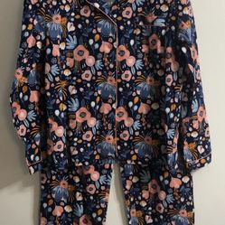 Serra women’s 2PCs flannel Pajamas set shirt/ pants blue pink multi florals.XL
