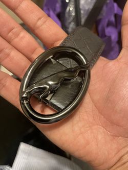 Deep Black Jaguar Buckled Belt 