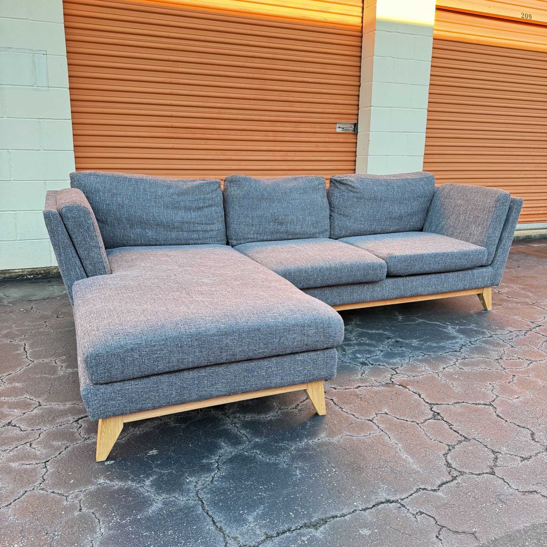 Free Delivery - Mid Century Modern Sectional Couch with Wood Legs