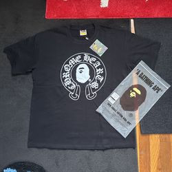 Black And White Chrome Hearts And Bape Tee Size Xl
