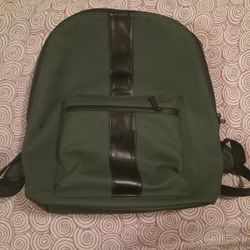 Brouk & Co Green Vegan Leather Backpack Black Accents, Striped Lining