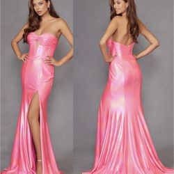 New With Tags Shimmering Iridescent Strapless Long Formal Dress & Prom Dress $236