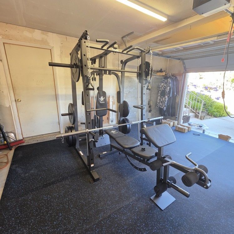 Vesta Smith Machine 1001 | Adj Bench W/ Leg Developer And Preacher Station |Gym Equipment | Fitness | Pulleys|🔴WEIGHTS AND BARBELL SOLD SEPARATELY 🔴