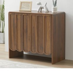 Sideboard Buffet Cabinet, Accent Storage Cabinets with 2 Doors, Farmhouse Wood Cabinet with Adjustable Shelves and Wave Panel for Living Room, Dining 