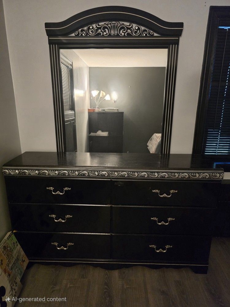 Dresser With Mirror w/ matching Night Stand