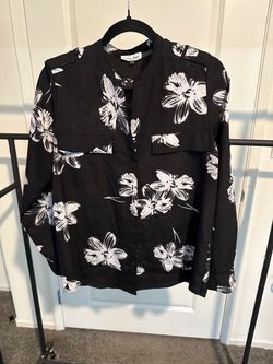 Calvin Klein Black Floral Button-Down Blouse